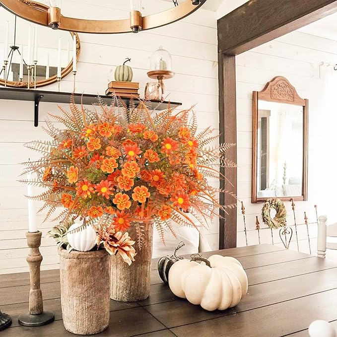 16 Pcs Fake Fall Flowers Outdoor Fall Artificial Flower Arrangements Faux Fall Outdoor Plants Decorations for Home Porch Pathway Window Box Mantel Harvest Thanksgiving