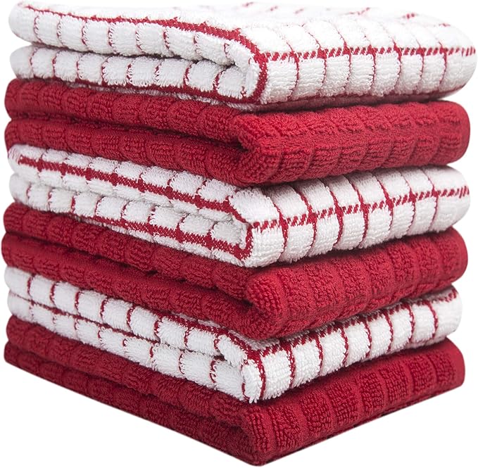 Bumble Kitchen Towels | 100% Cotton Dish Towels with Hanging Loop | 16"x 28" | 380GSM | Absorbent Kitchen Towel Set | 6 Pack, Red