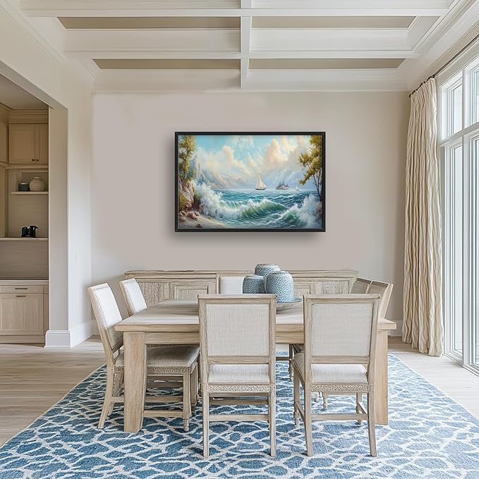 Framed Large Sailboat Wall Art for Living Room, Oversized Sea Coastal Wall Decor Beach Nautical Canvas Painting Seascape Pictures Home Decoration for Living Room Bedroom Office 36"x24"