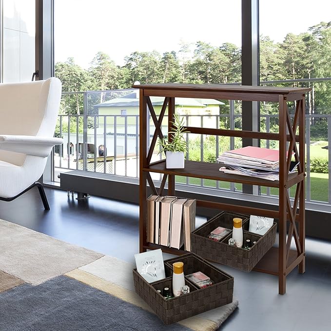 Posprica Woven Storage Baskets for Organizing, Small Baskets Cube Bin Container Tote Organizer Divider for Drawer, Closet, Shelf, Dresser, Set of 4(Brown)