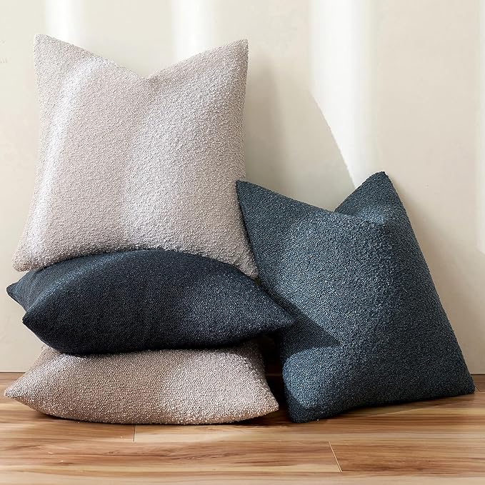 MIULEE 18x18 Inch Decorative Pillow Covers for Couch Bed Set of 2 Textured Boucle Neutral Throw Pillows Navy Blue Accent Solid Cushion Pillowcase Cozy Soft Sofa Livingroom Home Decor