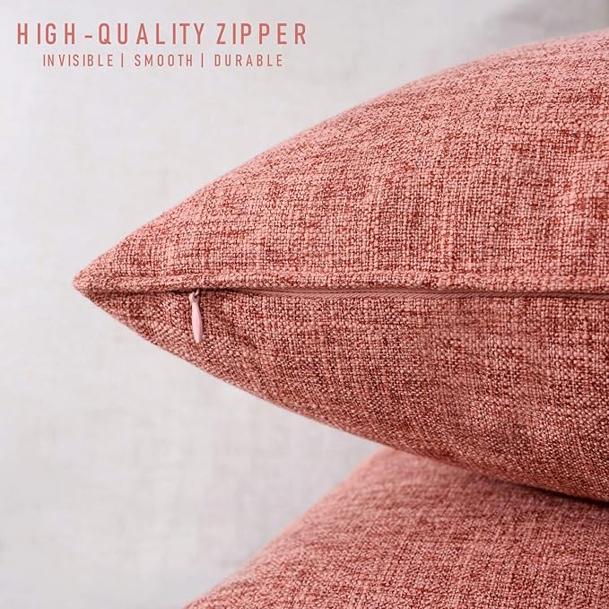 HPUK Linen Throw Pillow Covers Pack of 2, 18x18 Inch Accent Cushion Covers for Living Room, Bedroom, Decorative Solid Color Pillow Covers for Couch, Sofa, Chair, Coral