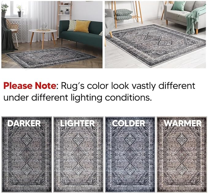 Keen Home Design 4x6 Rug - Machine Washable Area Rug with Non-Slip Backing, Ideal for Living Room, Dining Room, Bedroom - Vintage, Easy Clean, Durable, Low Pile Rug - (4' x 6')