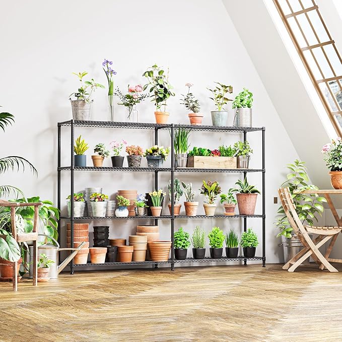 IZEUK 1147 LBS Garage Shelving Wide Storage Shelves Metal Shelves Heavy Duty Adjustable Utility Shelf Rack (Black, 4 Tiers, 15.7" D x 33.5" W x 59.5" H)