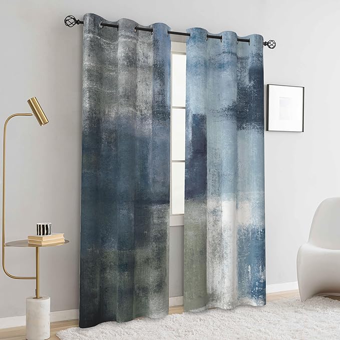 Asuexpect Dusty Blue Abstract Curtains 2 Panels Set Navy Grey Geometric Curtain Modern Chic Window Treatments Decorative for Farmhouse Living Room Bedroom Window 50% Darkening Curtain 42x72 Inch