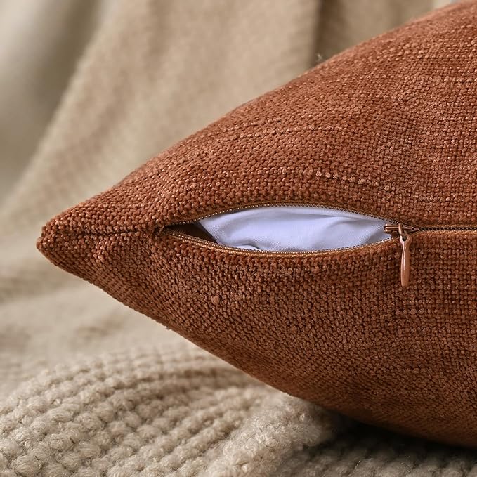 Set of 4 Soft Textured Decorative Throw Pillow Covers 22x22 Inch Cozy Farmhouse Cushion Cover Square Accent Pillow Cases for Bed Couch Sofa Living Room, Rust