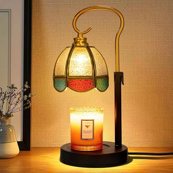 Candle Warmer Lamp with Timer, Dimmable, Adjustable Height, Birthday Gifts for Women Mom, House Warming Gifts New Home Decor, Wax Warmer Lamp for Jar Candles with 2 Bulbs (Colored Shade)
