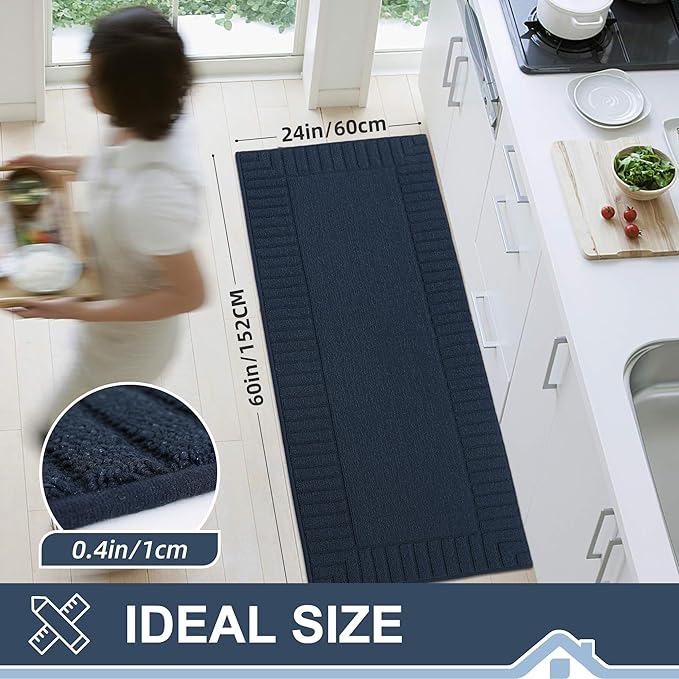 BEQHAUSE-Kitchen-Rugs-and-Mats Non Slip Kitchen Runner Rug Absorbent Kitchen Mats for Floor Machine Washable Kitchen Floor Mat,Navy Blue 24”x60”