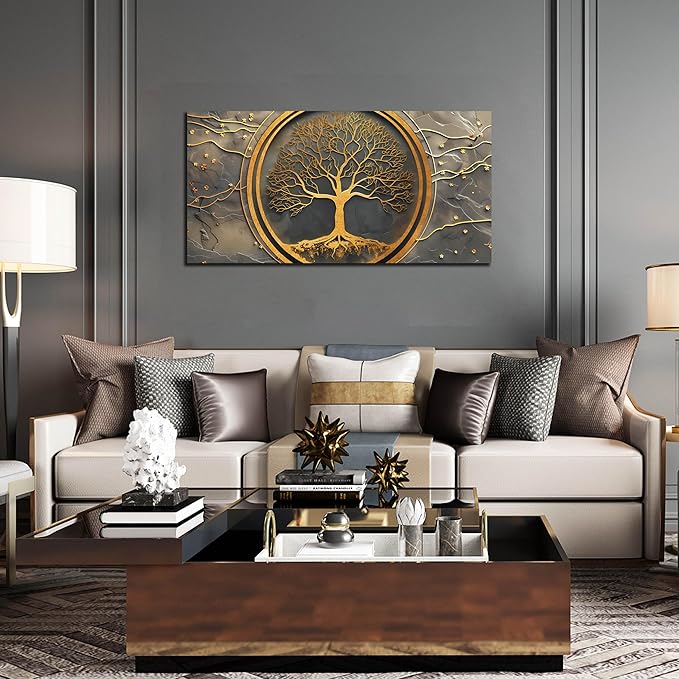 Trees Canvas Wall Art for Living Room - Gold Wall Art for Office - Canvas Art Wall Decor for Dining Room Size 20" x 40"