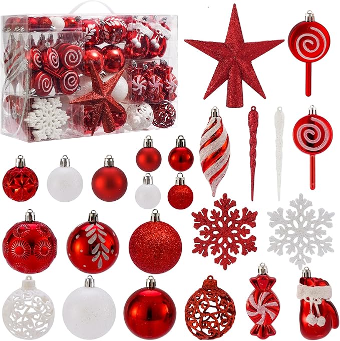 130 Pcs Christmas Ball Ornaments, Christmas Tree Decoration Set Red Christmas Ball Shatterproof Hanging Ornament Decorations for Christmas Tree, Wreaths, and Outdoor Displays (Red)