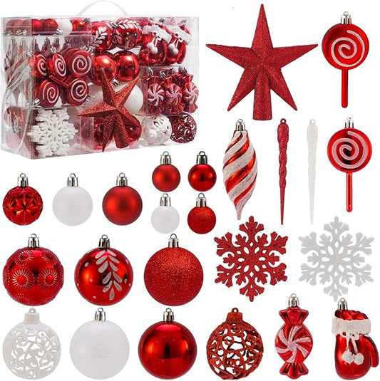 130 Pcs Christmas Ball Ornaments, Christmas Tree Decoration Set Red Christmas Ball Shatterproof Hanging Ornament Decorations for Christmas Tree, Wreaths, and Outdoor Displays (Red)