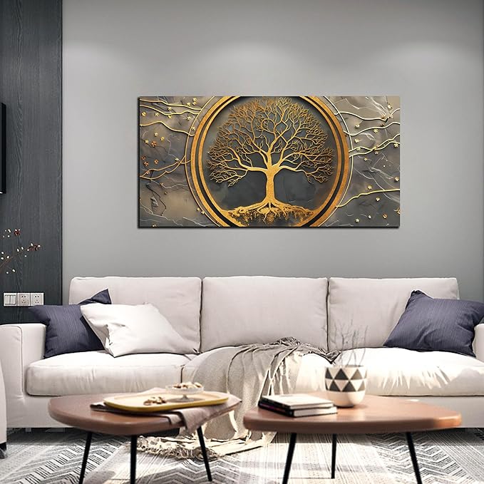 Trees Canvas Wall Art for Living Room - Gold Wall Art for Office - Canvas Art Wall Decor for Dining Room Size 20" x 40"
