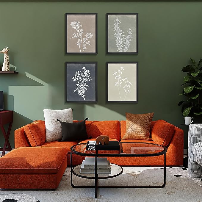 Heiple Framed Wall Art Set of 4 for Boho Home decor Botanical Print Wall Art for Rustic Vintage Farmhouse Wall Decor for Living Room (Black,11”x14”)