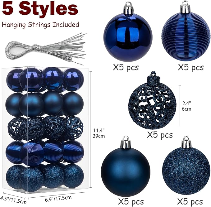 30PCS 2.36" Christmas Ball Ornaments Shatterproof Navy Blue Christmas Tree Decorations Xmas Tree Balls Halloween Ornaments Décor