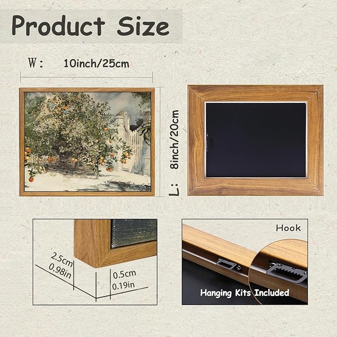 KBKBART Framed Farmhouse Wall Art, Orange Tree Vintage Watercolor Oil Painting, Rustic Kitchen Sign Canvas Wall Art for Dining Room, Bedroom, Living Room, Gallery, Vintage Pictures Wall Decor (8"x10")