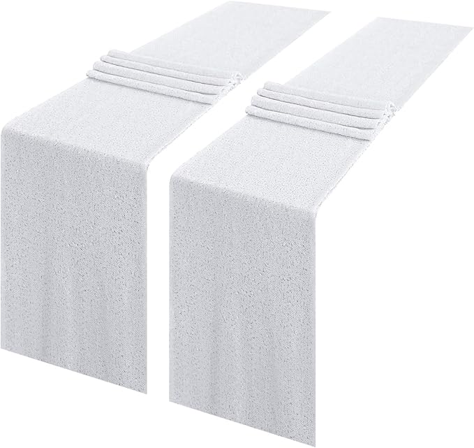 2 Packs 12 x 108 inches White Sequin Table Runner, Glitter White Table Runner for Wedding Birthday Bachelorette Holiday Party Supplies Decorations Bridal Shower Baby Shower