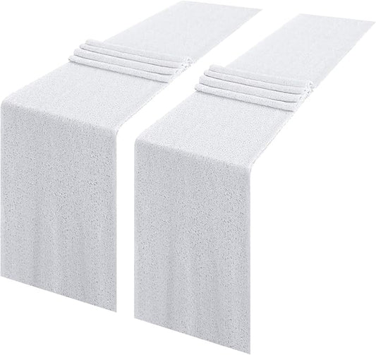 2 Packs 12 x 108 inches White Sequin Table Runner, Glitter White Table Runner for Wedding Birthday Bachelorette Holiday Party Supplies Decorations Bridal Shower Baby Shower