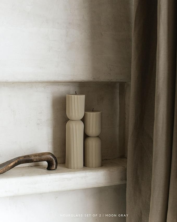 LAWA Hourglass Pillar Candle - Large Beautiful Handmade Pillar Scented Soy Wax Candle Elegant Bubble Aesthetic Candle Housewarming Gift Home Room Shelf Decor Idea Moon Gray (Set of 2)