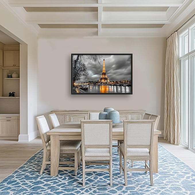 Quorin Eiffel Tower Large Wall Art Black and White Pictures Wall Decor City Landscape Canvas Print Painting Artwork for Bathroom Living Room Bedroom 36L x24W