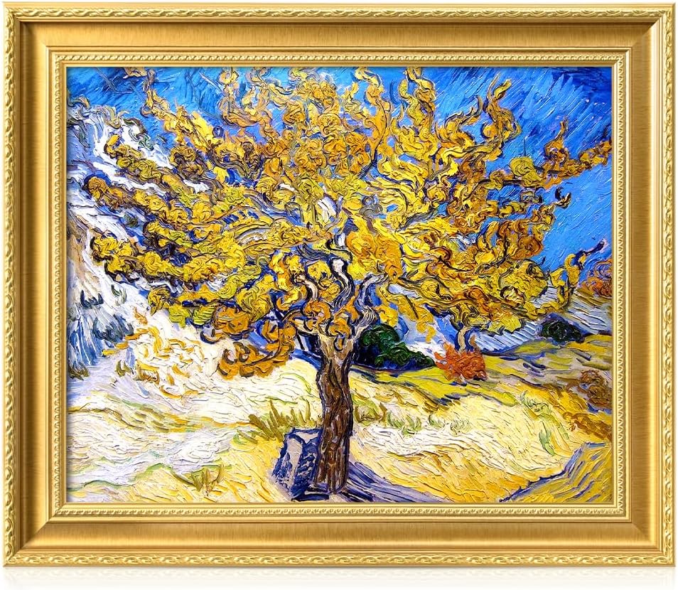 DECORARTS - The Mulberry Tree by Vincent Van Gogh. Giclee Print on Acid-Free Canvas in Gold Solid Wood Frame. Picture Size: 20x16, Total Size: 24.75x20.75, Made in USA