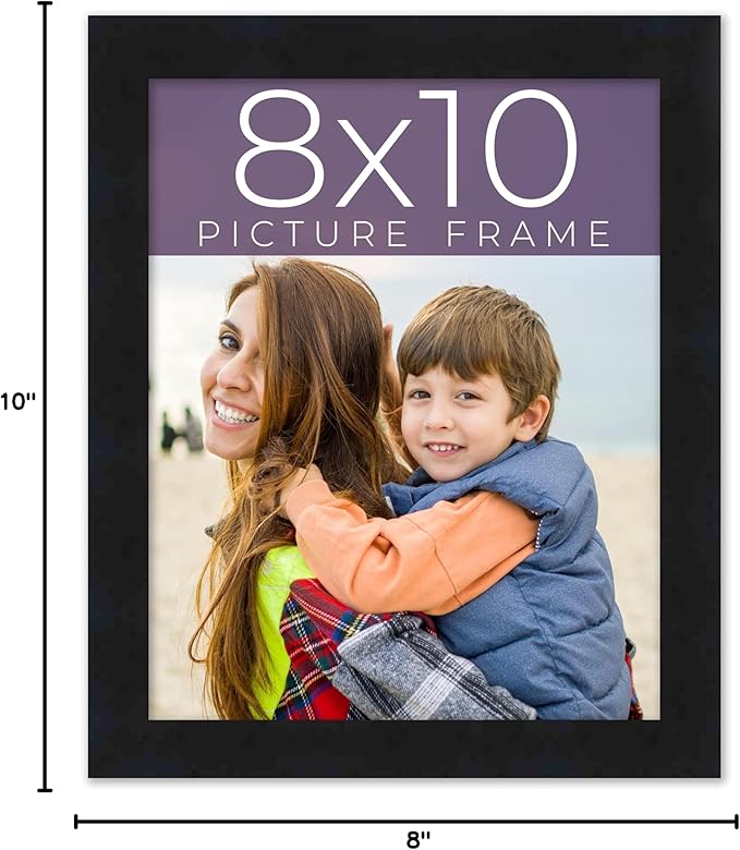 8x10 Frame Black Real Wood Picture Frame Width 0.75 Inches | Interior Frame Depth 0.5 Inches | Noir Classique Photo Frame Complete with UV Acrylic, Foam Board Backing & Hanging Hardware