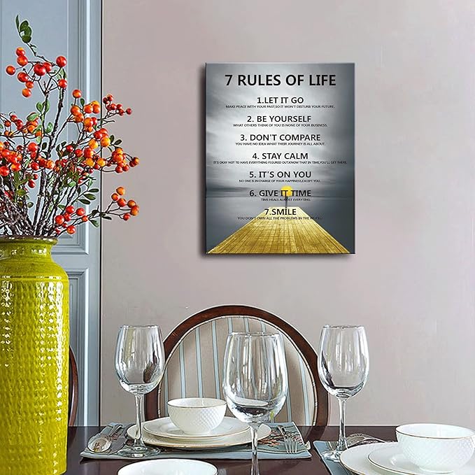 7 Rules of life wall decor Michael Jordan & Steph Curry Motivational Posters - Inspirational Wall Art for Boys Bedroom, Men's Room, Office, or Classroom Decor - Framed Canvas & Displate Style(16"X24") A-403