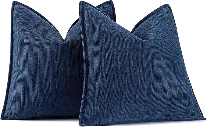 MIULEE Pack of 2 Navy Blue Decorative Pillow Covers 24x24 Inch Soft Chenille Luxurious Couch Throw Pillows Farmhouse Cushion Covers Euro Shams with Elegant Design for Sofa Bed Living Room Home Decor