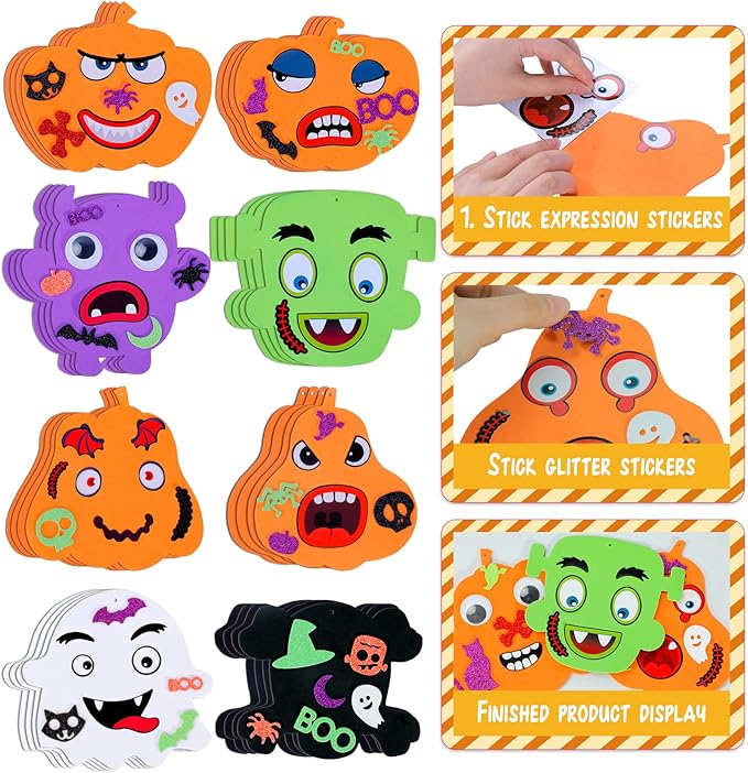 Max Fun Halloween Foam Stickers Set Halloween Crafts for Kids Bulk DIY Pumpkin Ghost Skull Decorations, 204PCS Party Favors Supplies