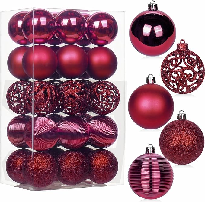 30PCS 2.36" Christmas Ball Ornaments Shatterproof Burgundy Christmas Tree Decorations Xmas Tree Balls Halloween Ornaments Décor