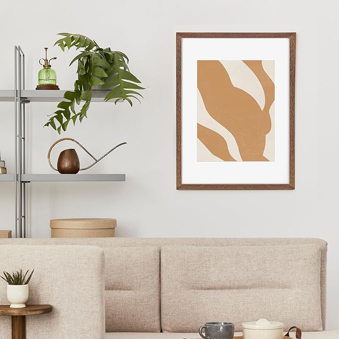 12x16 Picture Frame, Solid Oak Wood 12 x 16 Frame for Wall, 12 by 16 Picture Frames with Real Glass, 12x16 Frame Matted to 8.5x11, Rusitic Wood 12"x16" Poster Frame, Walnut Color, 1 Pack