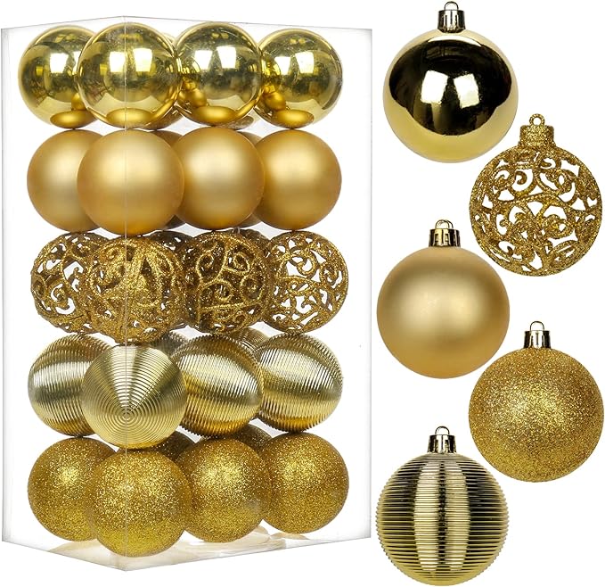 30PCS 2.36" Christmas Ball Ornaments Shatterproof Gold Christmas Tree Decorations Xmas Tree Balls Halloween Ornaments Décor
