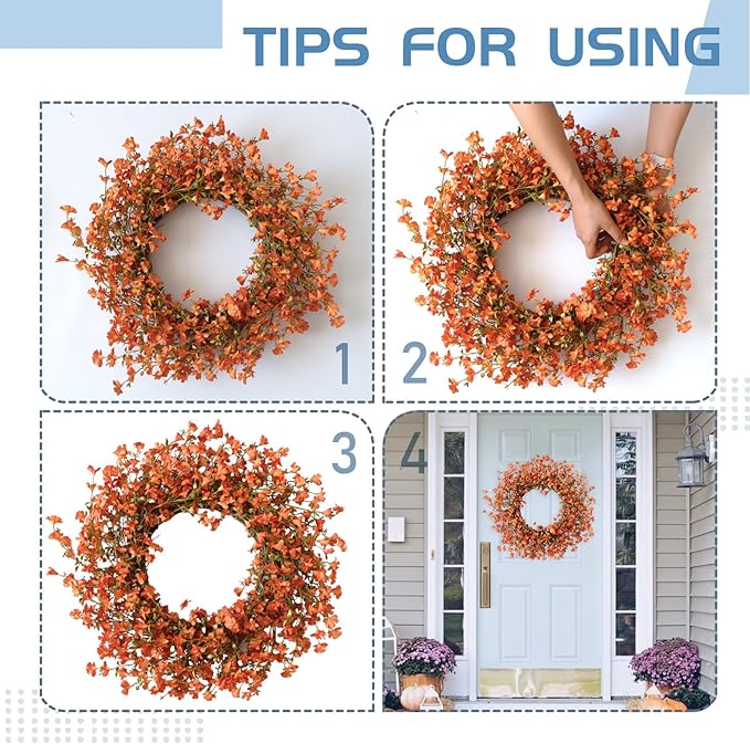 Fall Orange Forsythia Wreath for Front Door, 22 Inch Autumn Floral Door Wreath Indoor and Outdoor,Seasonal Festival Flower Wreath for Home Decor