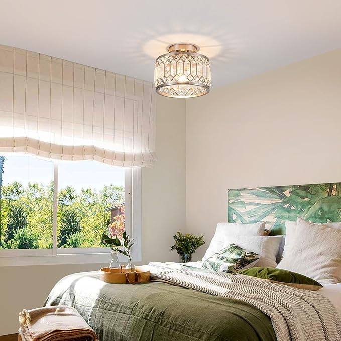 Crystal Ceiling Light Fixture, Modern Semi Flush Mount Ceiling Light,Crystal Chandelier for Kitchen Bedroom Bathroom Entryway Nickel Finish (Bulb not Included)