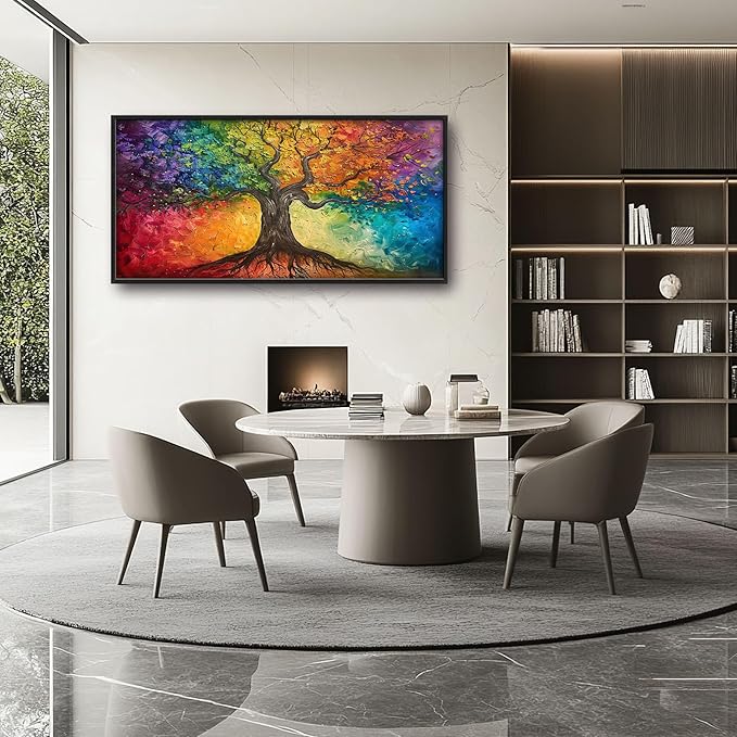 Colorful Tree Large Wall Art for Living Room Framed, Tree of Life Wall Decor Pictures, Canvas Print Painting, Aesthetic Artwork Bedroom Office Home Decor 60"x30"