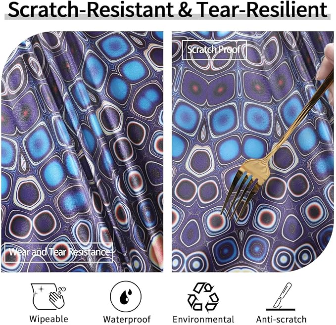 Fitted Round Tablecloth for 45-54" Inch Table Boho Waterproof Vinyl Reusable Summer Fall Tableclothes Campers Inside Outdoors Supplies Kitchen Dining Room Needs White Elephant Gifts