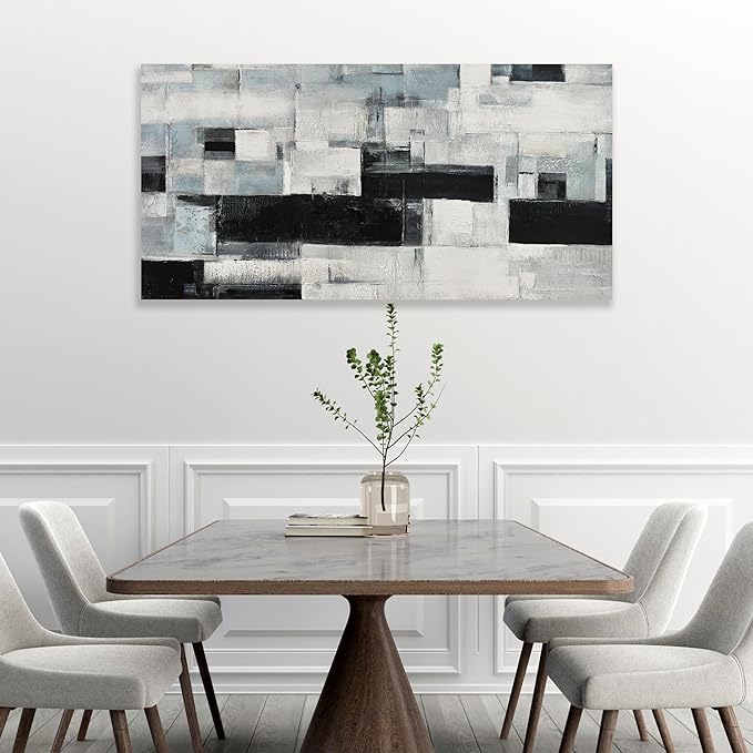 Glvzygy Abstract Wall Art Room Decor Black White and Gray Plaid Minimalism Picture Abstract Art Wall Decor Modern Abstract Wall Art Canvas for Living Room Bedroom Office 20"x40"