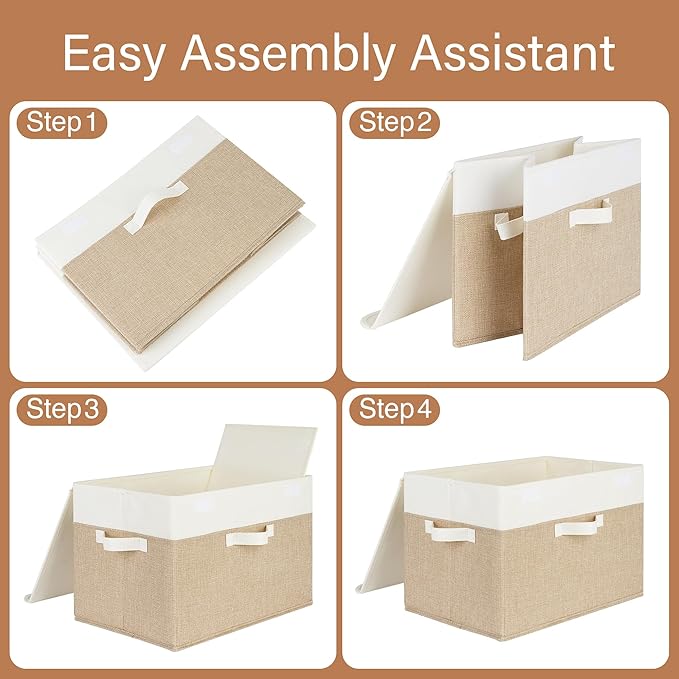 GRANNY SAYS Storage Boxes with Lids, Decorative Storage Bins, Shelf Baskets, Clothes Storage and Organization, White/Khaki, 2-Pack