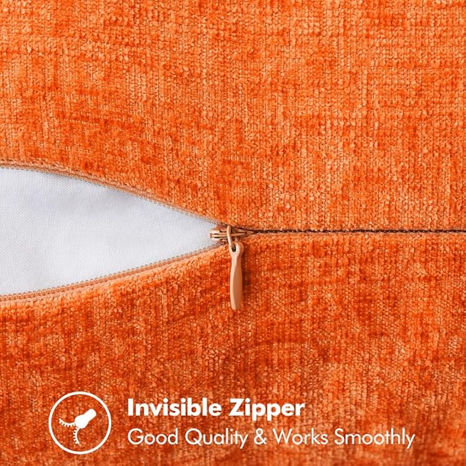MIULEE Pack of 2 Fall Couch Throw Pillow Covers 18x18 Inch Bright Orange Farmhouse Decorative Pillow Covers with Stitched Edge Soft Chenille Solid Dyed Pillow Covers for Sofa Bed Living Room