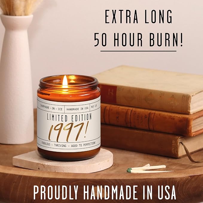28th Birthday Gifts for Women - 'Limited Edition 1997' Soy Candle, w/Champagne on Ice I 28 Birthday Gifts for Women I 28th Gift for Her Ideas I 9oz Reusable Jar, 50Hr Burn, Made in USA