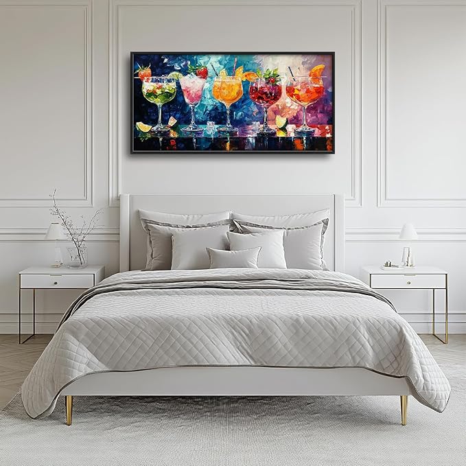 Olivine Large Wall Art, Cocktail Pictures Wall Decor, Colorful Cocktail Paintings, Liquor Canvas Prints, Framed Artwork for Bar Bathroom Bedroom Living Room Office Home Decoration 60"x30"