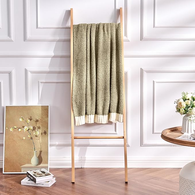 CozeCube Melange Blanket, Ultra Soft Olive Green and White Throw Blanket, Warm Cozy Knit Fuzzy Plush Reversible Throw for Couch Bed Sofa, 60"x80"