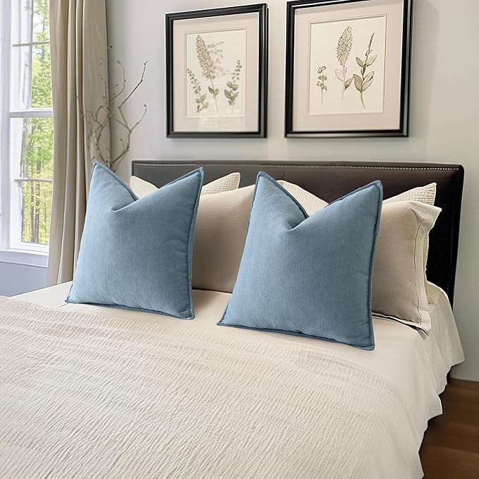 MIULEE Pack of 2 Light Blue Decorative Pillow Covers 20x20 Inch Soft Chenille Luxurious Couch Throw Pillows Farmhouse Cushion Covers with Elegant Design for Sofa Bedroom Living Room Home Decor