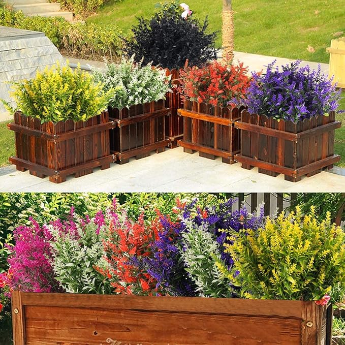 RECUTMS Artificial Flowers Outdoor Fake Plants Artificial Fake Flowers, Faux Outdoor Plastic Plants UV Resistant Shrubs No Fade Faux Plastic Plants Garden Porch Window Box Decorating(Black)