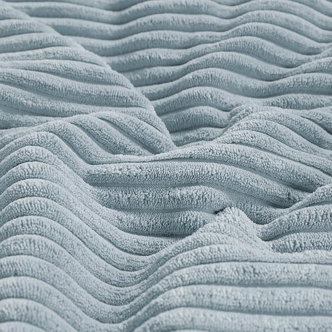 Fancy Homi Set of 4 Light Blue Decorative Throw Pillow Covers 16x16 Inch for Living Room Couch Bed, Rustic Farmhouse Boho Home Decor, Soft Striped Corduroy Textured Square Cushion Case 40x40 cm