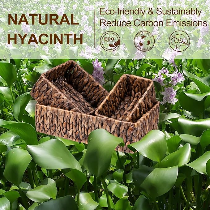 FairyHaus Wicker Baskets for Organizing 3Pack, Large and Small Wicker Storage Baskets Set, Hand Woven Baskets for Storage, Brown Water Hyacinth Storage Baskets for Pantry Shelf