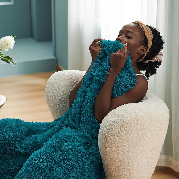 Bedsure GentleSoft Fuzzy Sherpa Faux Fur Twin Blanket Teal Cozy Gifts for Women Men, Soft Fleece Plush Warm Minky Thick Blanket Twin Size for Bed, Couch, Room Dorm Essentials Teal Decor Gifts, 60x80
