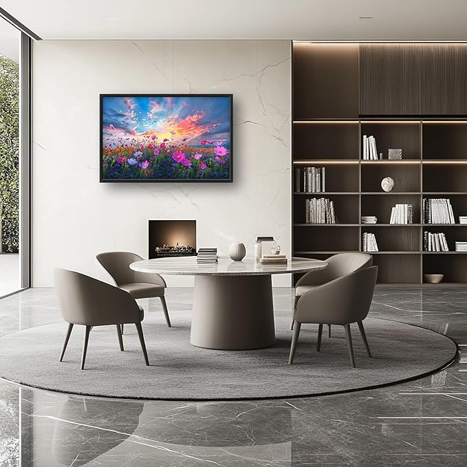 Flower Field Sunrise Large Framed Wall Art Oversized Daisy WildFlower Landscape Pictures Floral Wall Decor Canvas Print Painting Aesthetic Modern Artwork for Living Room Bedroom Office Bathroom Home Decor 36L"x24W"