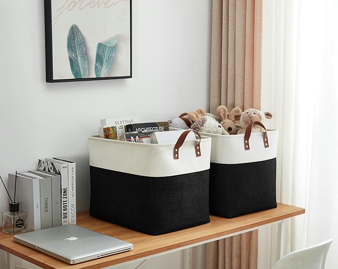 DECOMOMO Fabric Storage Basket Large Closet Storage Bins for Toys Nursery & Laundry Storage (Black & White, XXL - 3 Pack)