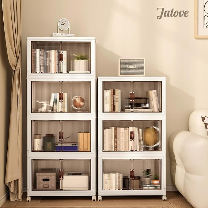 Jalove 50QT Plastic Storage Bins with lids, Stackable Collapsible Storage Containers with Wheels, Closet Organizer and Storage Drawers, Clothes Storage Cabinet for Home Office Garage, 3Pack White