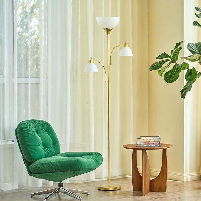 VONLUCE 71" Floor Lamp for Living Room with Adjustable Reading Light, 3 Color Temperatures Modern Torchiere Floor Lamp with 3 Bulbs